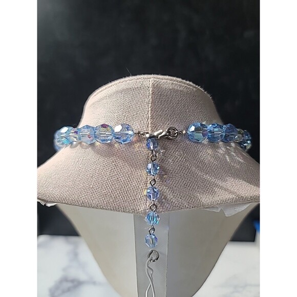 Aurora Borealis Crystal Blue And Clear Adjustable Beaded Necklace Vintage - Picture 5 of 10